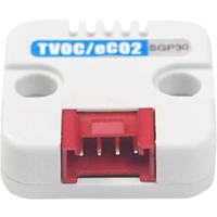 Ein rechteckiger Sensor mit der Beschriftung 'TVOC/eCO2 SGP30', grauem Gehäuse und rotem Anschluss. Er wird zur Messung von Luftqualität verwendet.